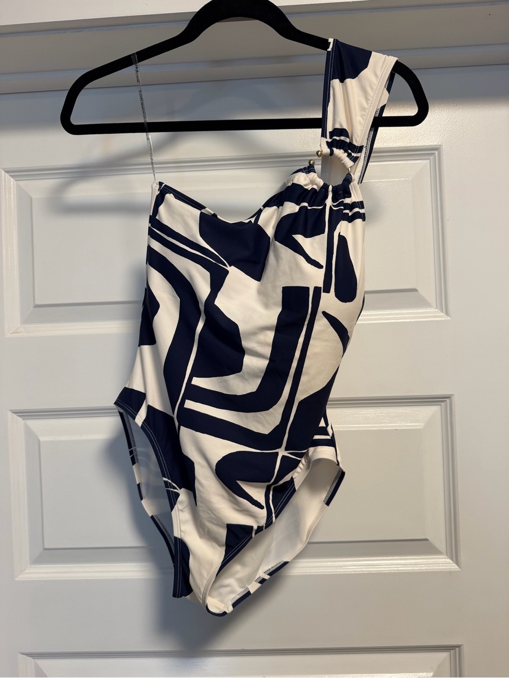 LOFT NWT one shoulder navy and white swimsuit- size L